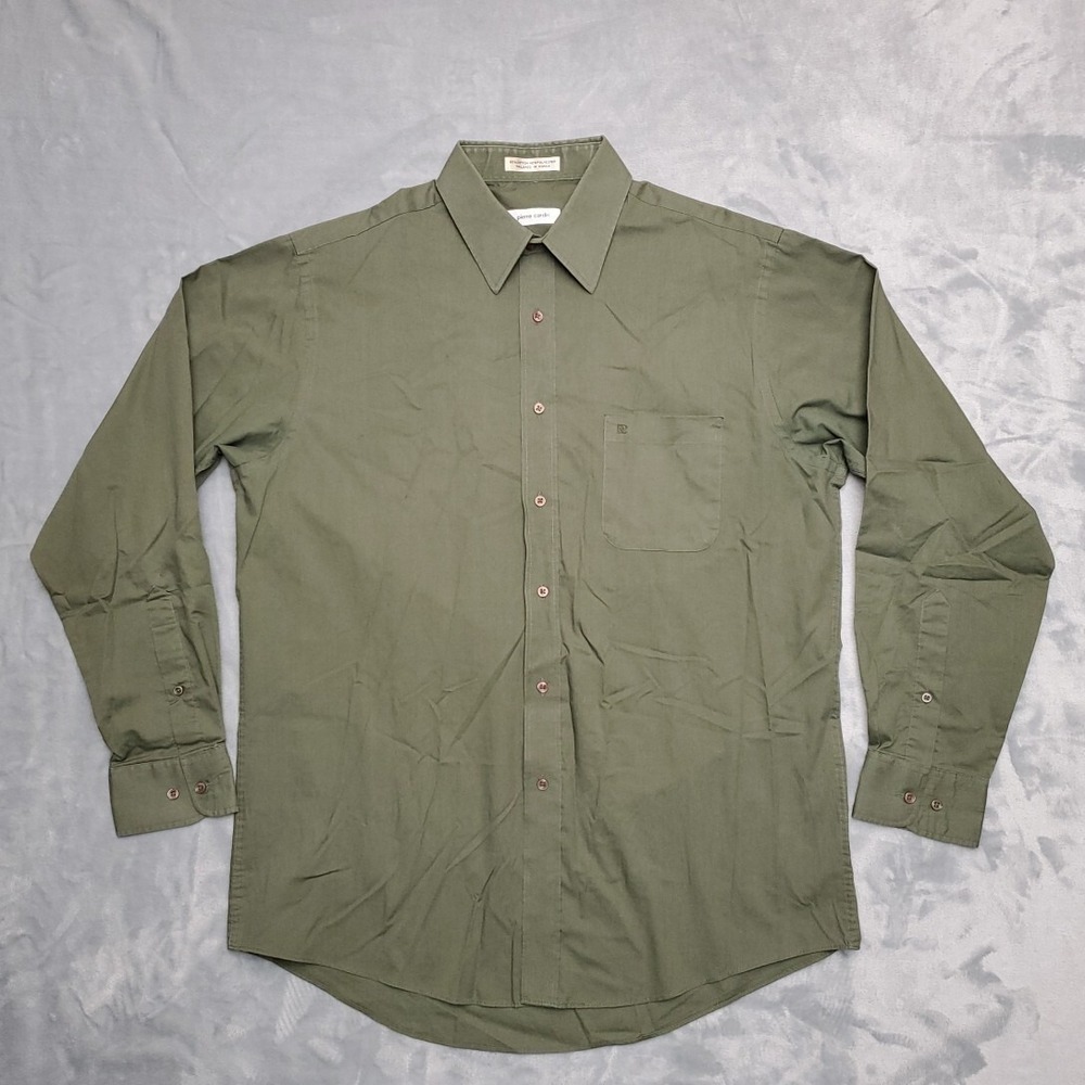 Vintage Pierre Cardin Shirt Mens Large Green Casual Classic Minimalist Retro